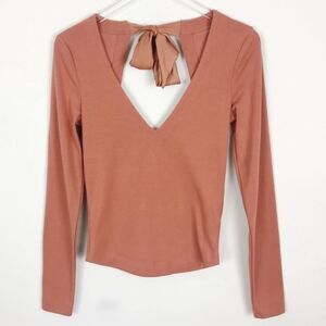 Free People Rust Deep V Open Cutout Back Top Bow